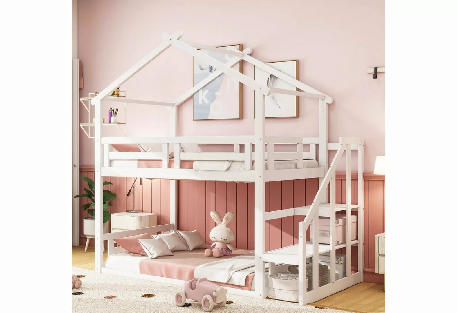 Flieks Etagenbett, Kinderbett Hochbett mit oberem Lattenrost und Treppe 90x günstig online kaufen