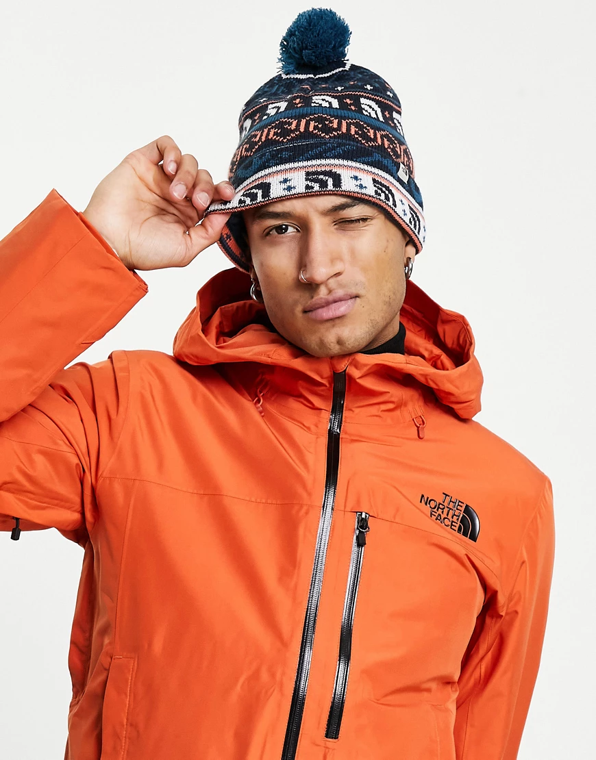 The North Face – Strickmütze in Blau mit Norwegermuster günstig online kaufen