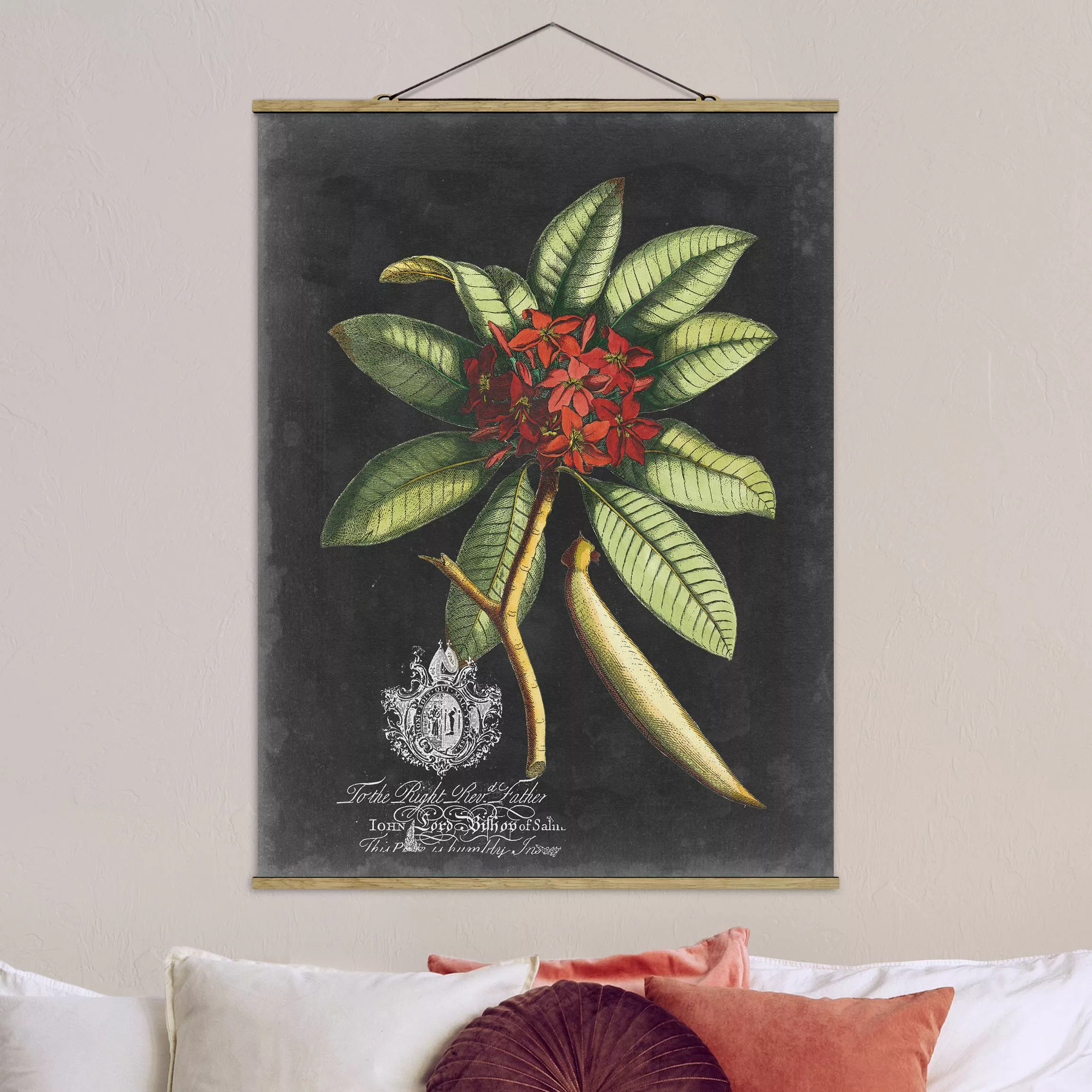 Stoffbild Blumen mit Posterleisten - Hochformat Vintage Royales Blattwerk a günstig online kaufen