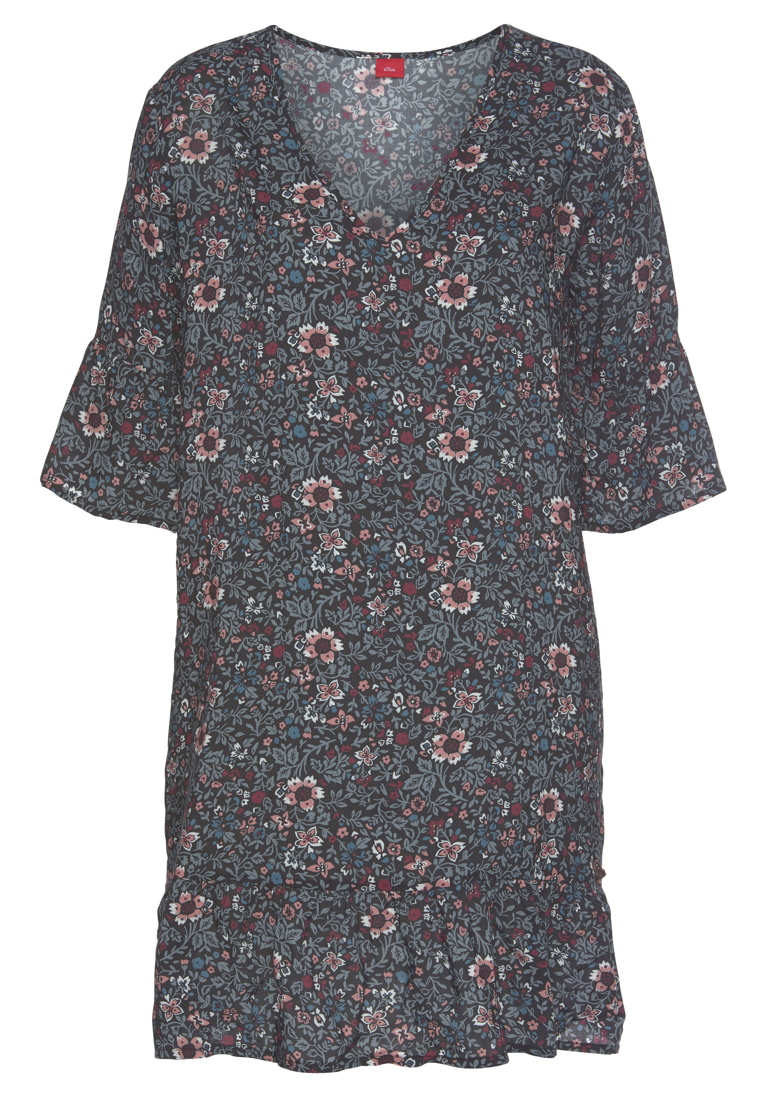 s.Oliver Nachthemd, im Allover-Muster mit Rüschensäumen günstig online kaufen