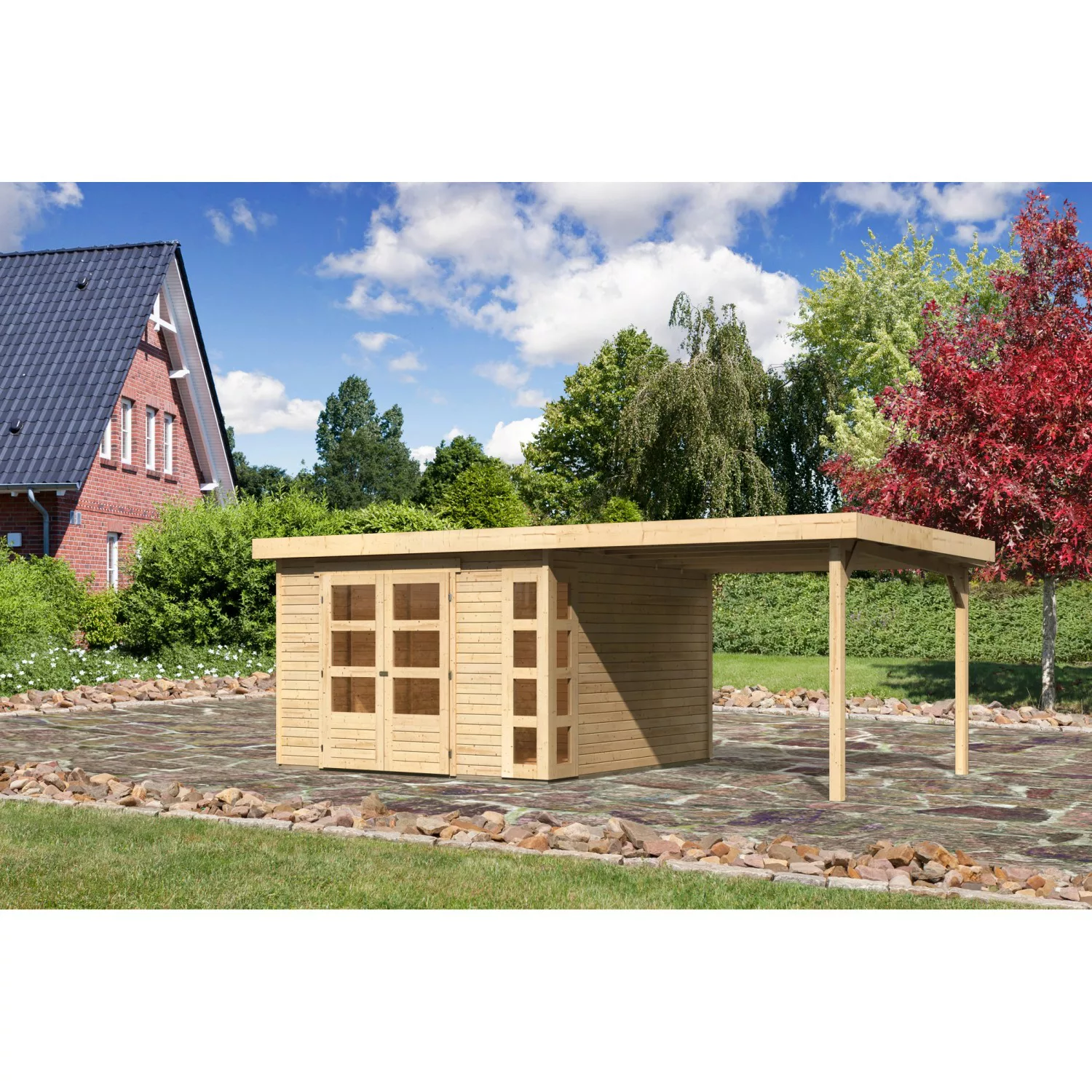 Karibu Holz-Gartenhaus Sölve Natur Flachdach Unbehandelt 298 cm x 302 cm günstig online kaufen