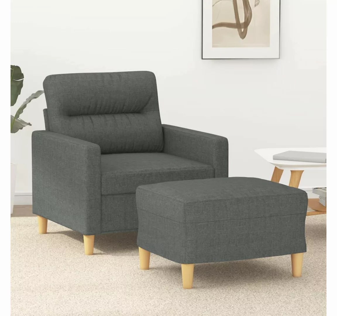 vidaXL Sofa Sessel mit Hocker 60 cm Stoff, Dunkelgrau günstig online kaufen