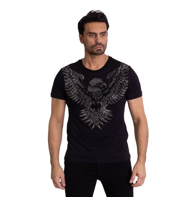 TRUENO T-Shirt Herren SLIM FIT Strass T-Shirt mit Adler Motiv Schwarz XXL günstig online kaufen