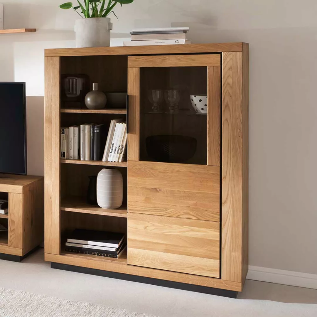 Wohnzimmer Highboard in Wildeichefarben Schwarz günstig online kaufen