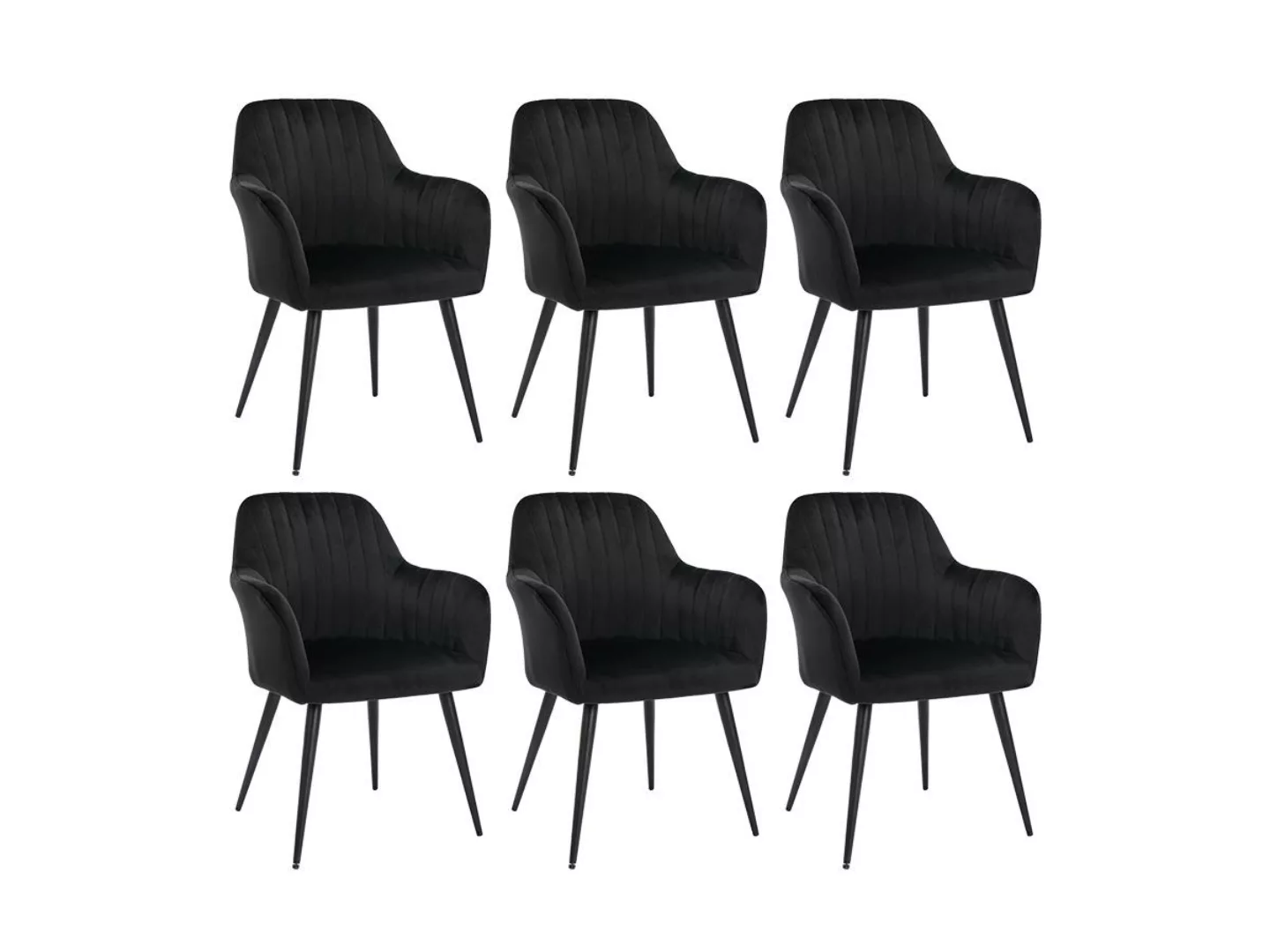 Stuhl mit Armlehnen 6er-Set - Samt & Metall schwarz - Schwarz - ELEANA günstig online kaufen