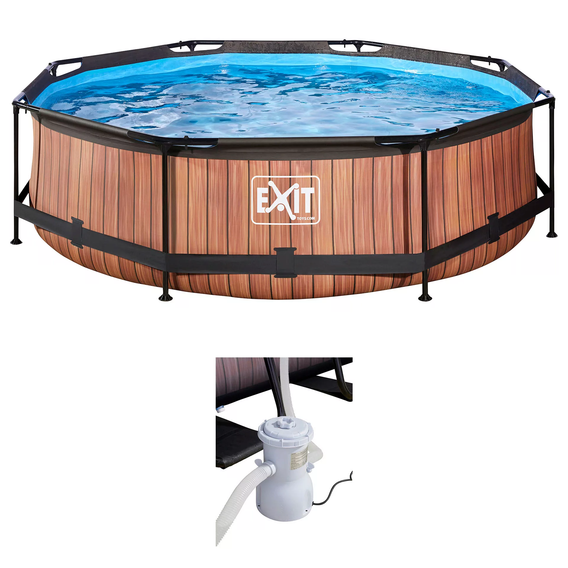 Exit Stahlrahmenpool-Set Wood Ø 300 cm x 76 cm Holzoptik Rund günstig online kaufen