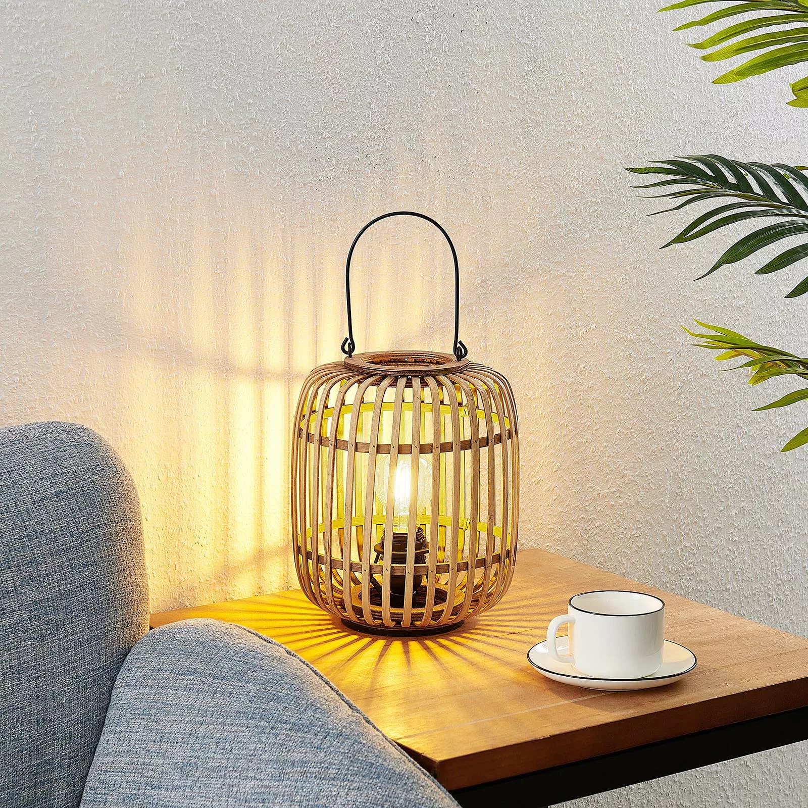 Lindby Tischlampe Canyana, natur, Rattan, 27 cm hoch günstig online kaufen