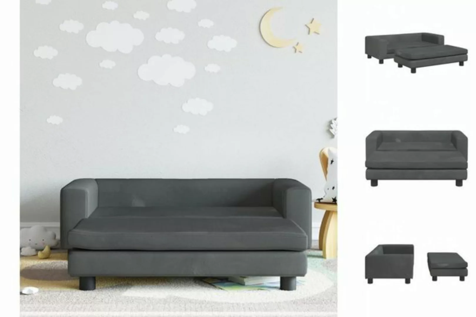 vidaXL Kindersofa Kindersofa mit Hocker Dunkelgrau 100x50x30 cm Samt Kinder günstig online kaufen