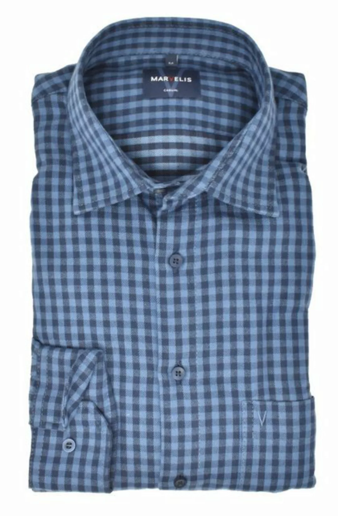 MARVELIS Langarmhemd Freizeithemd - Casual Modern Fit - Langarm - Kariert - günstig online kaufen