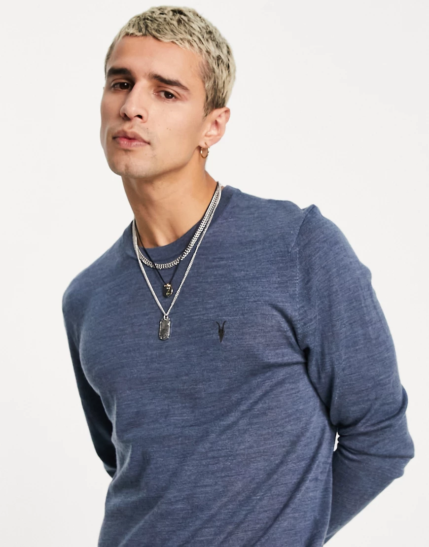 AllSaints – Mode – Strickpullover aus Merinowolle in Blau mit Rundhalsaussc günstig online kaufen