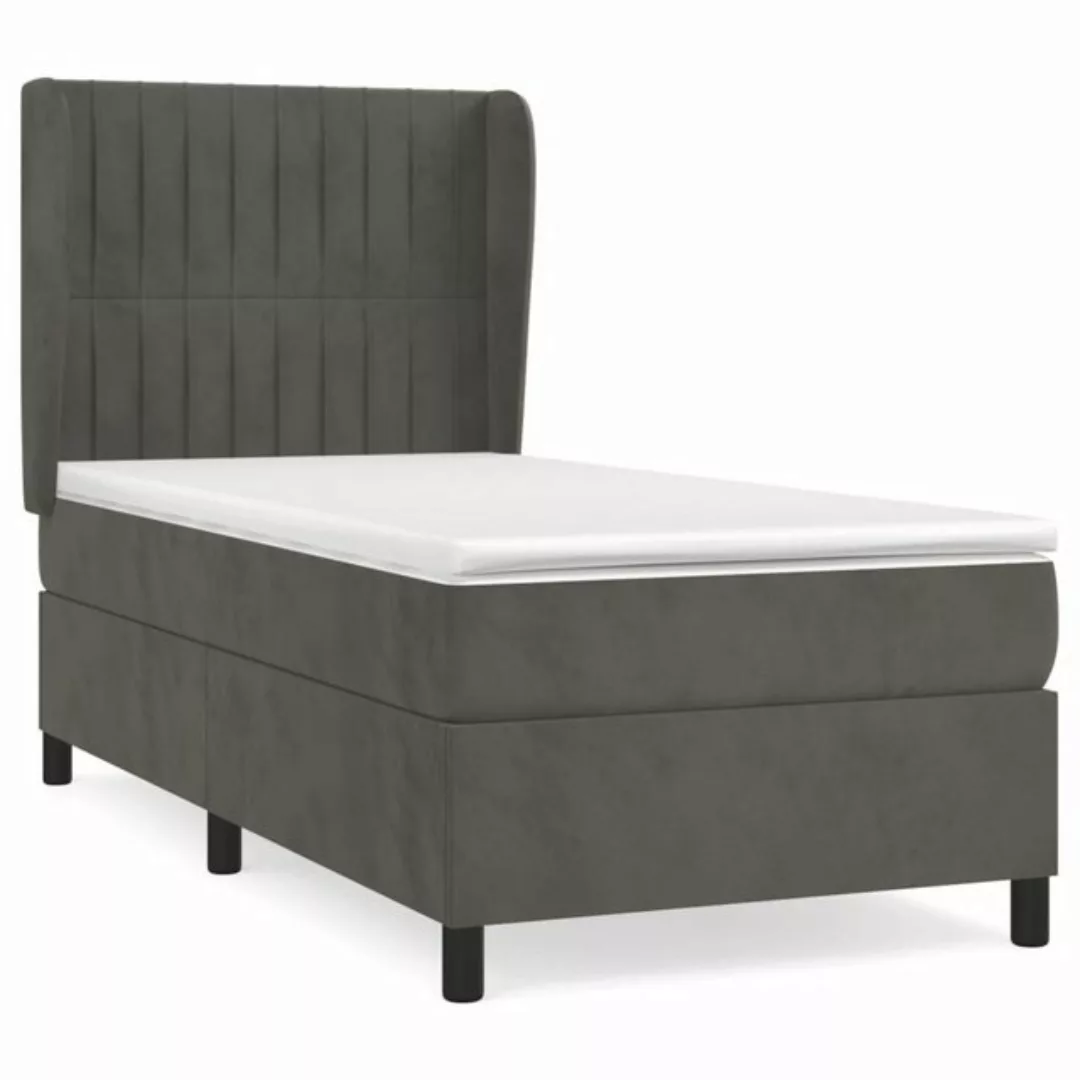 vidaXL Boxspringbett Boxspringbett mit Matratze Dunkelgrau 90x200 cm Samt B günstig online kaufen