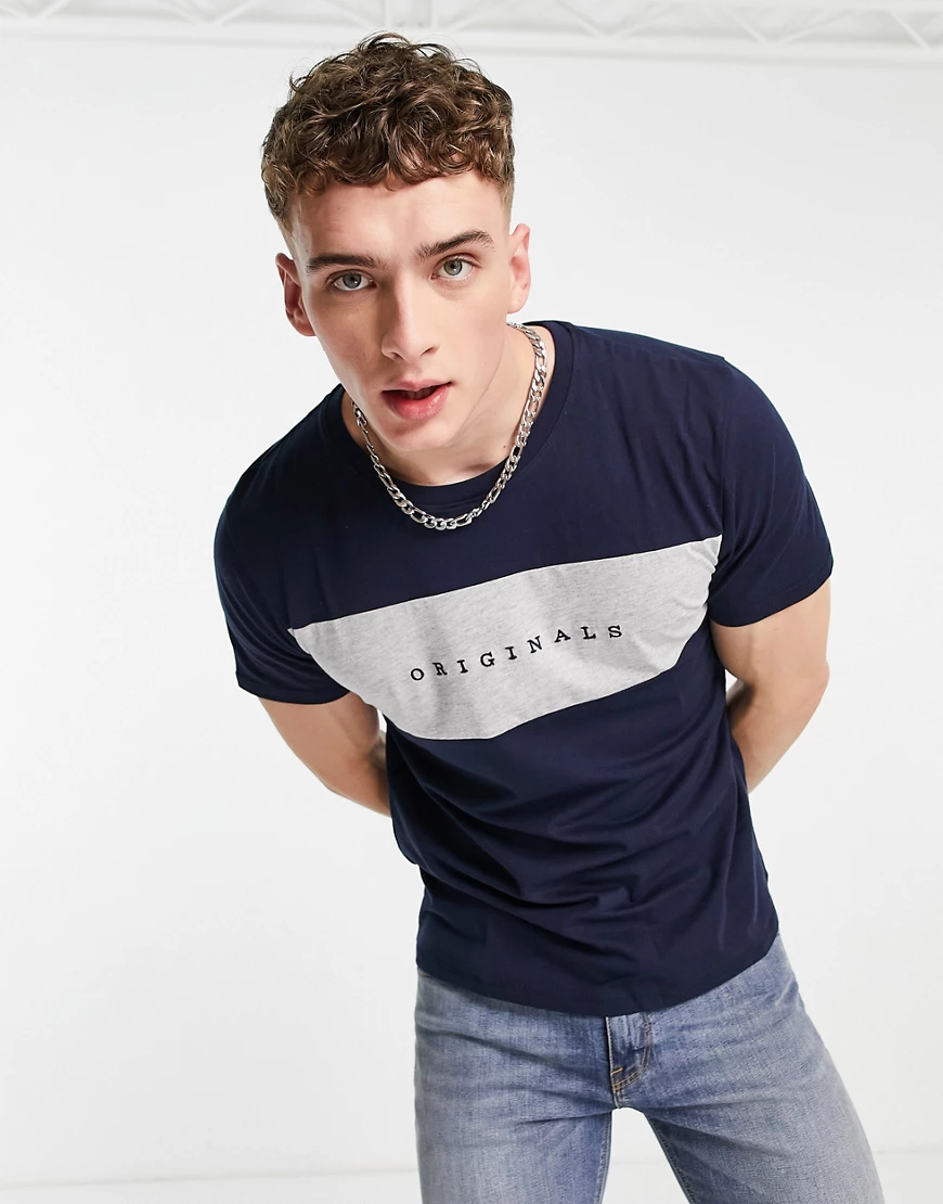 Jack & Jones Originals – Oversize-T-Shirt im Farbblockdesign in Marineblau günstig online kaufen