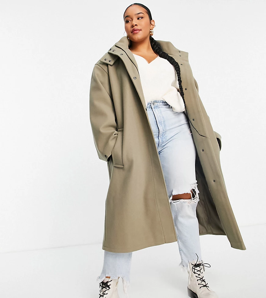 ASOS DESIGN Curve – Oversize-Parka in hellem Khaki-Neutral günstig online kaufen