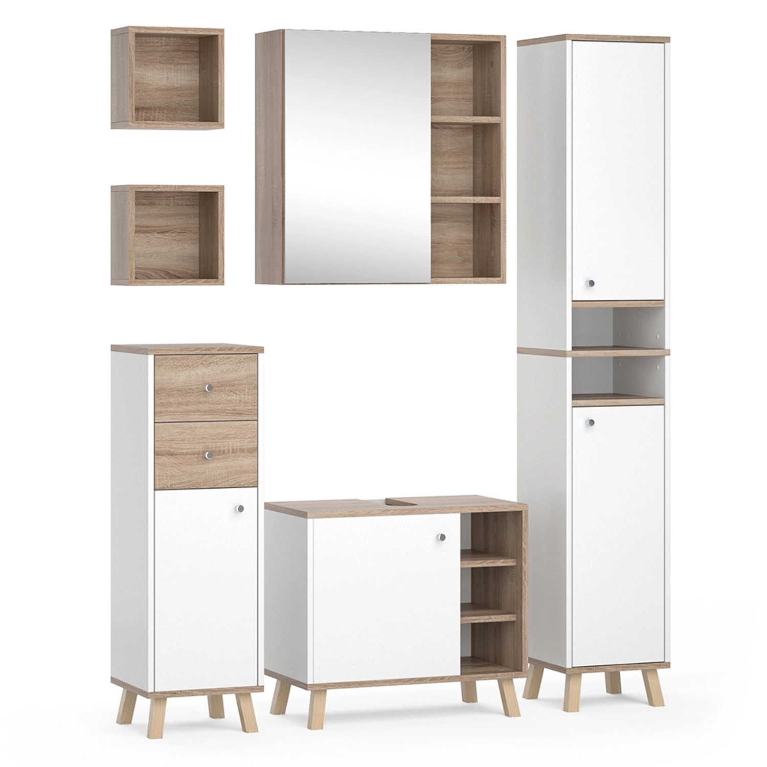 Vicco Badmöbel-Set Senyo, Weiß/Sonoma, 5 Teile, günstig online kaufen