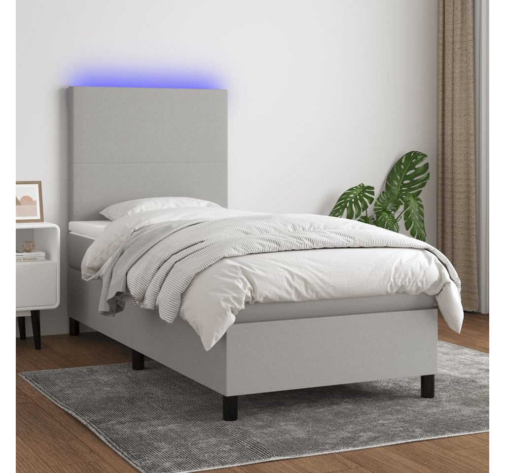 vidaXL Boxspringbett Boxspringbett mit Matratze LED Hellgrau 90x190 cm Stof günstig online kaufen