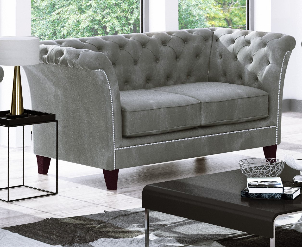 S-Style Möbel Chesterfield-Sofa Rainsburg 2-Sitzer aus Samt-Stoff mit Holzf günstig online kaufen