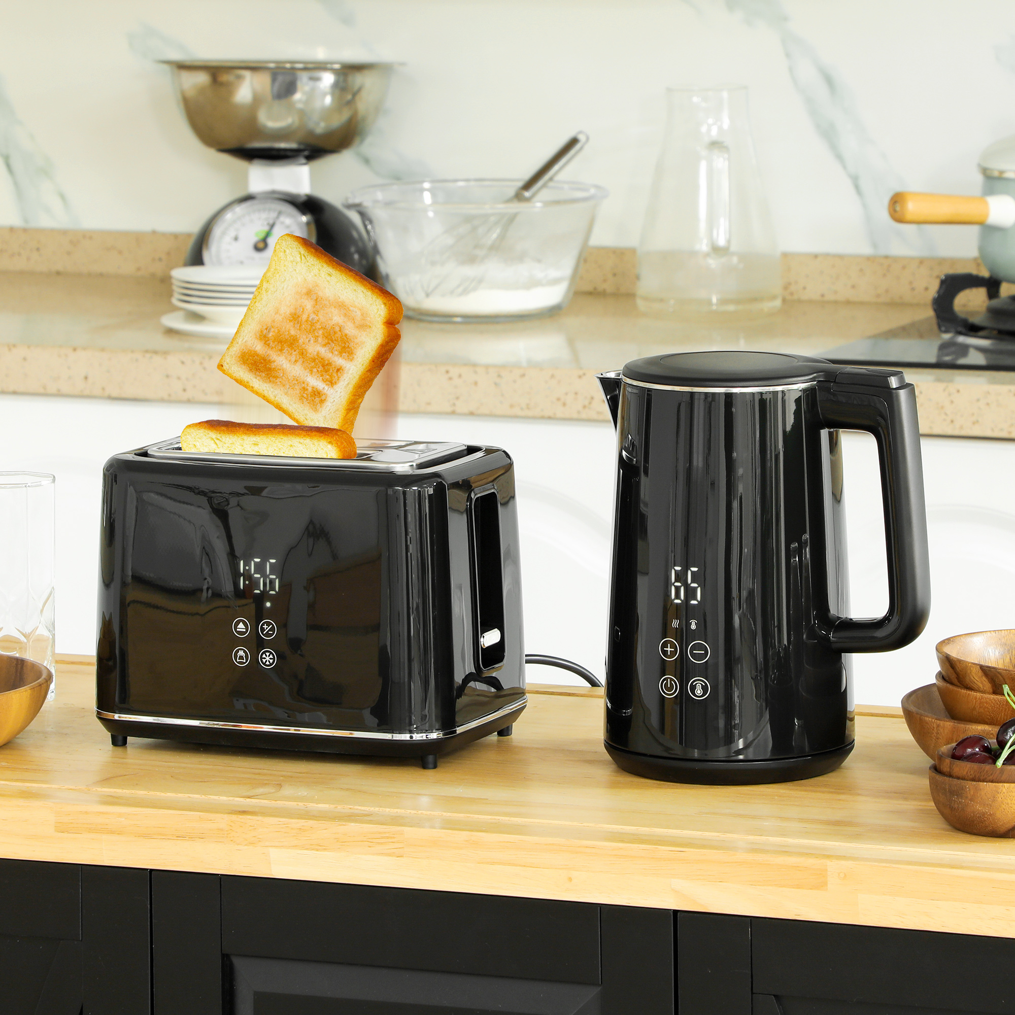 HOMCOM Wasserkocher Toaster Set 1,5L Wasserkocher 2 Toastscheiben 2200W Frü günstig online kaufen