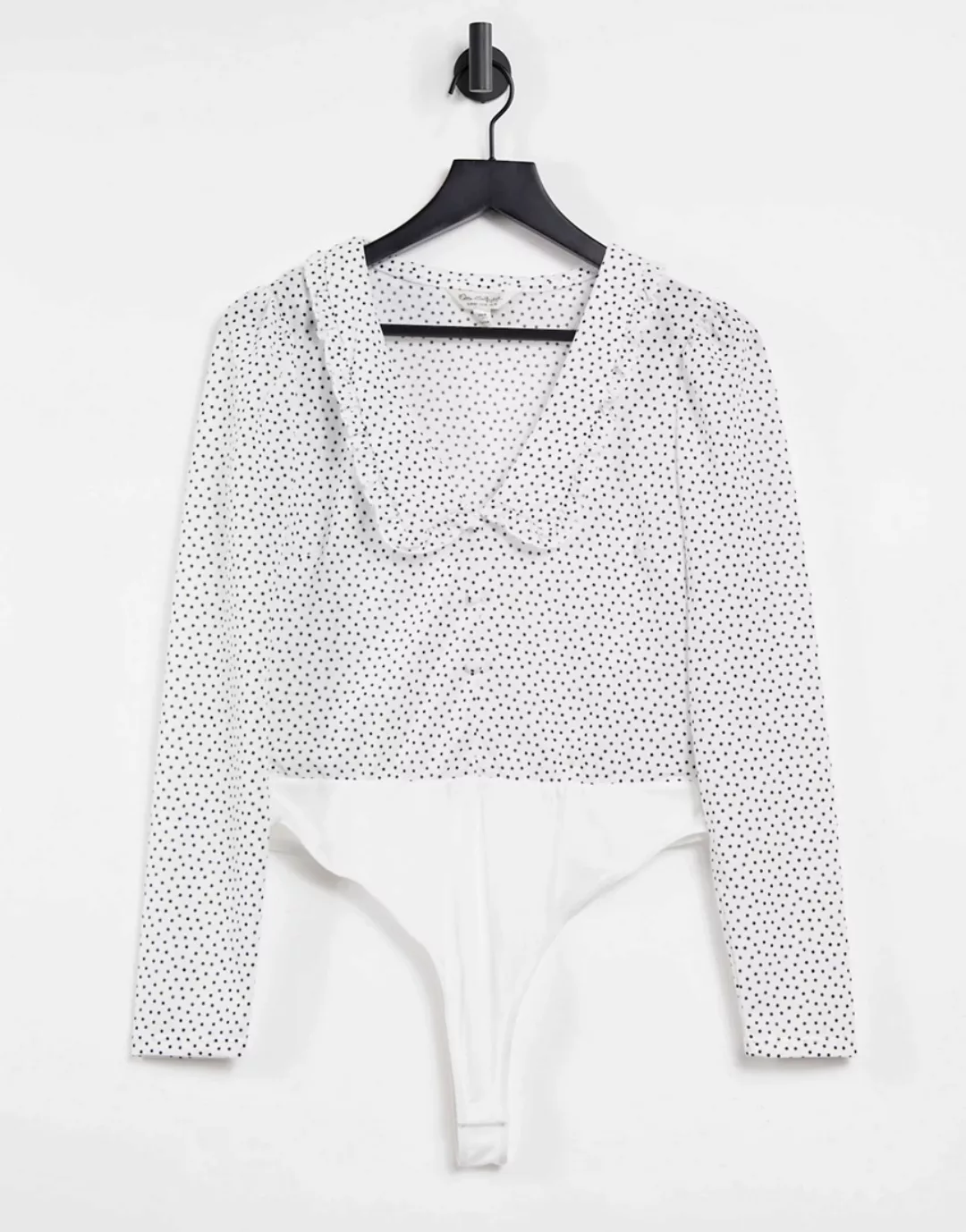 Miss Selfridge – Body in Weiß mit Tupfenmuster und Rüschendetails günstig online kaufen