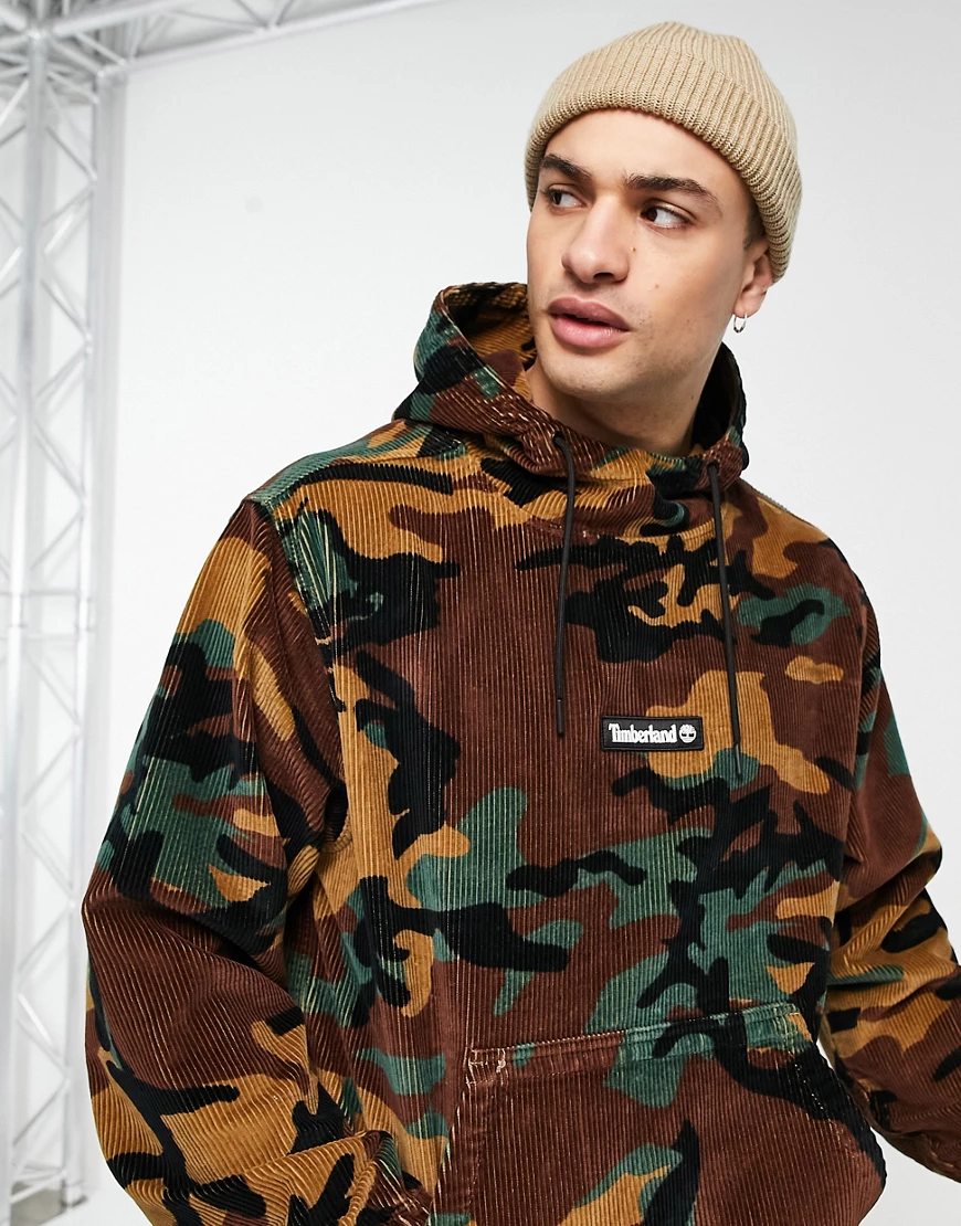 Timberland – Kapuzenpullover aus Cord mit mehrfarbigem Military-Muster günstig online kaufen