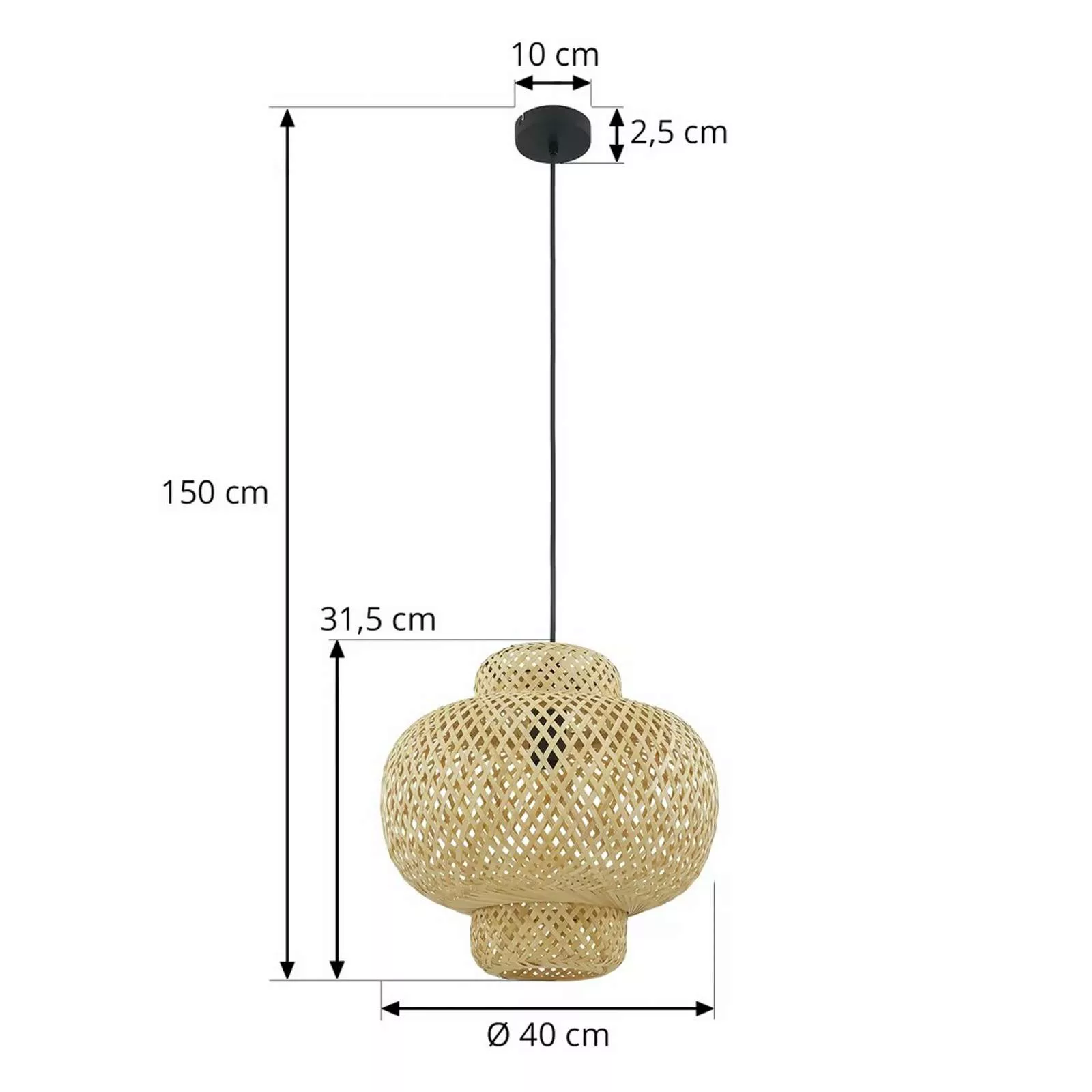 Lindby Hängeleuchte Venora, Ø 40 cm, bauchig, Bambus,E27 günstig online kaufen