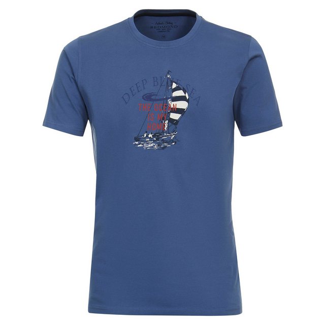 Redmond Rundhalsshirt Große Größen Herren T-Shirt blau maritim Frontdruck R günstig online kaufen