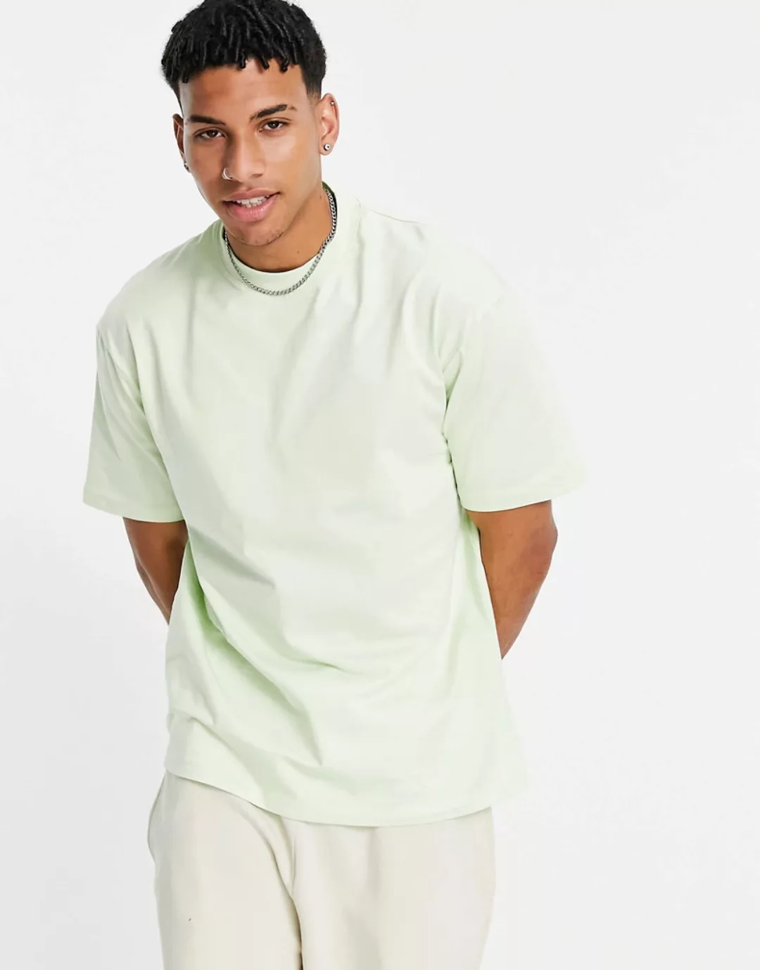 Topman – Oversize-T-Shirt mit Stehkragen in Hellgrün günstig online kaufen