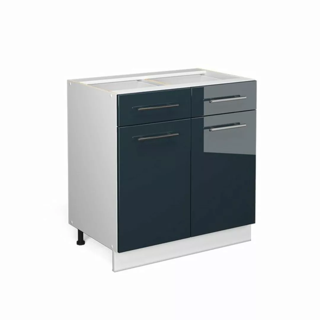 Vicco Unterschrank Fame-Line, Dunkelblau Hochglanz/Weiß, 80 cm, AP Marmor günstig online kaufen