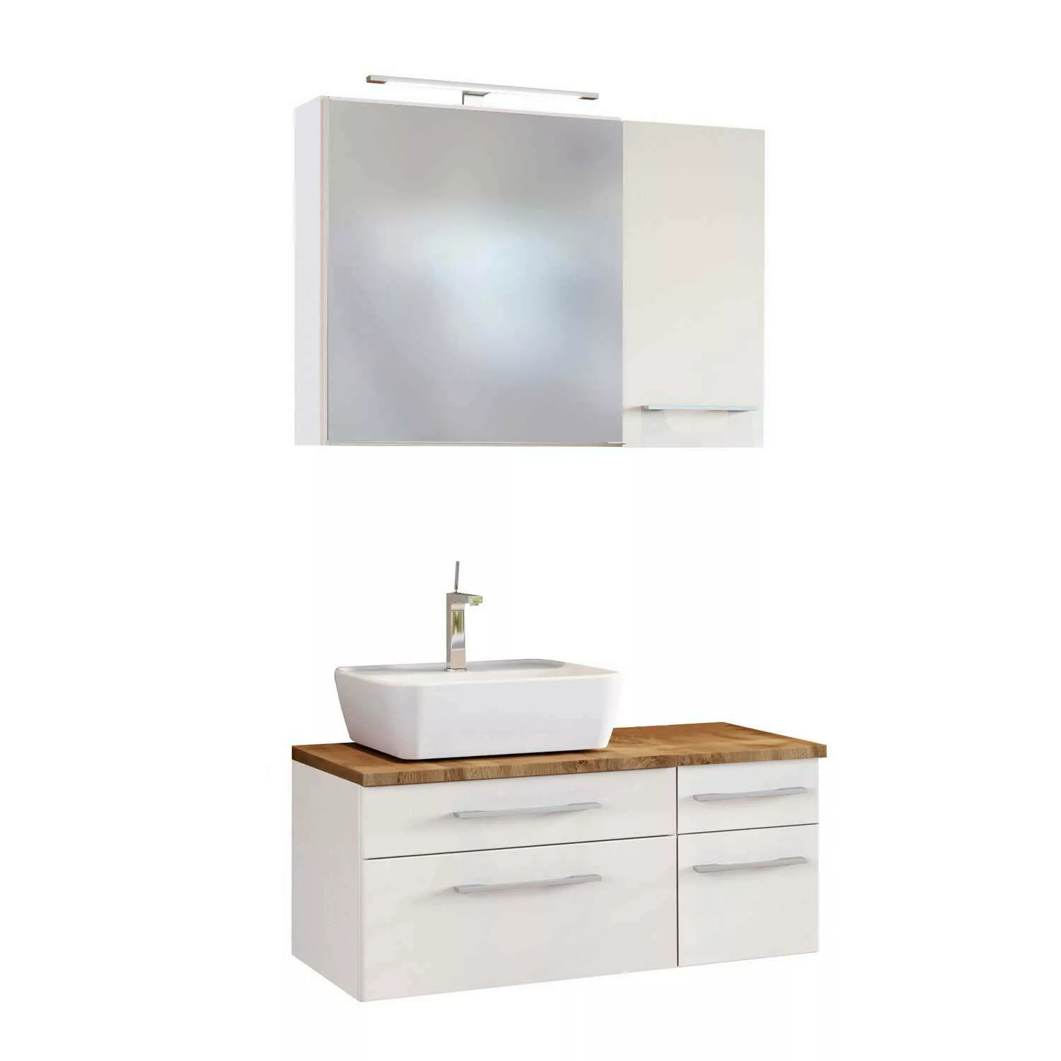 Badmöbel Set inkl. LED-Spiegelschrank 90 cm & Keramik Aufsatzwaschbecken Li günstig online kaufen