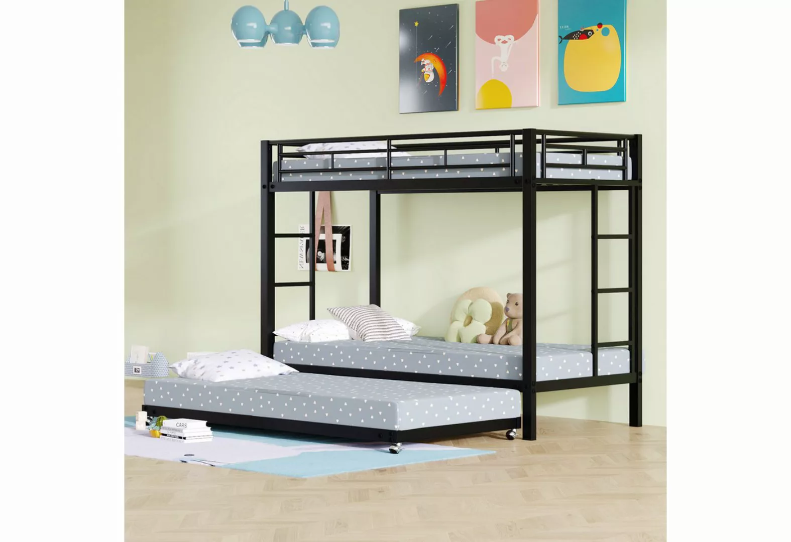 OKWISH Etagenbett Kinderbett, ausgestattet mit Ausziehbett, hohe Geländer ( günstig online kaufen
