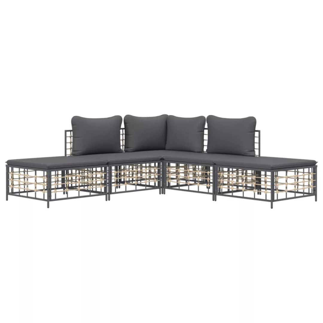 Vidaxl 5-tlg. Garten-lounge-set Mit Kissen Anthrazit Poly Rattan günstig online kaufen