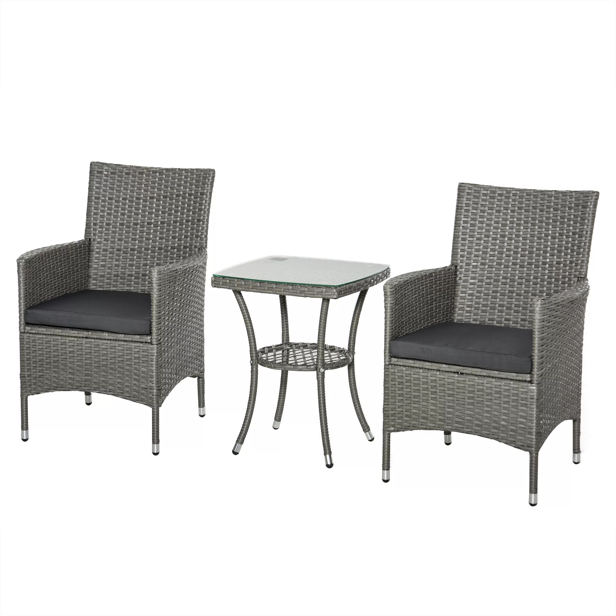 Outsunny Rattan Gartenmöbel Set mit Beistelltisch Bistroset 3-tlg. Balkonmö günstig online kaufen