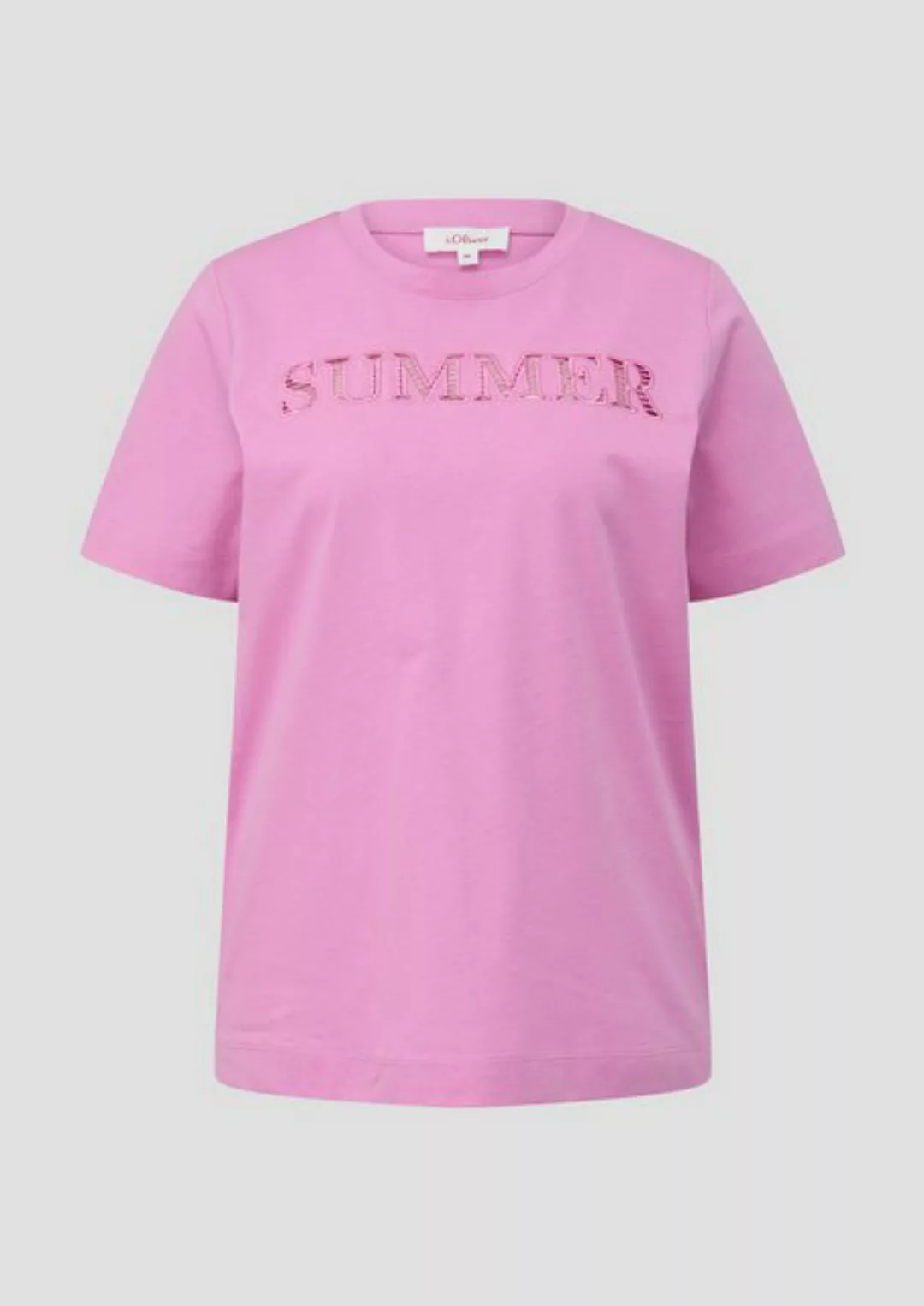 s.Oliver Kurzarmshirt Relaxed Fit-Shirt mit Schriftprint aus Lochstickerei günstig online kaufen