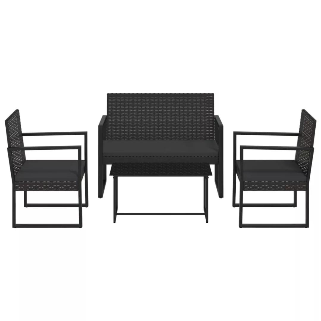 Vidaxl 4-tlg. Garten-lounge-set Mit Kissen Schwarz Poly Rattan günstig online kaufen