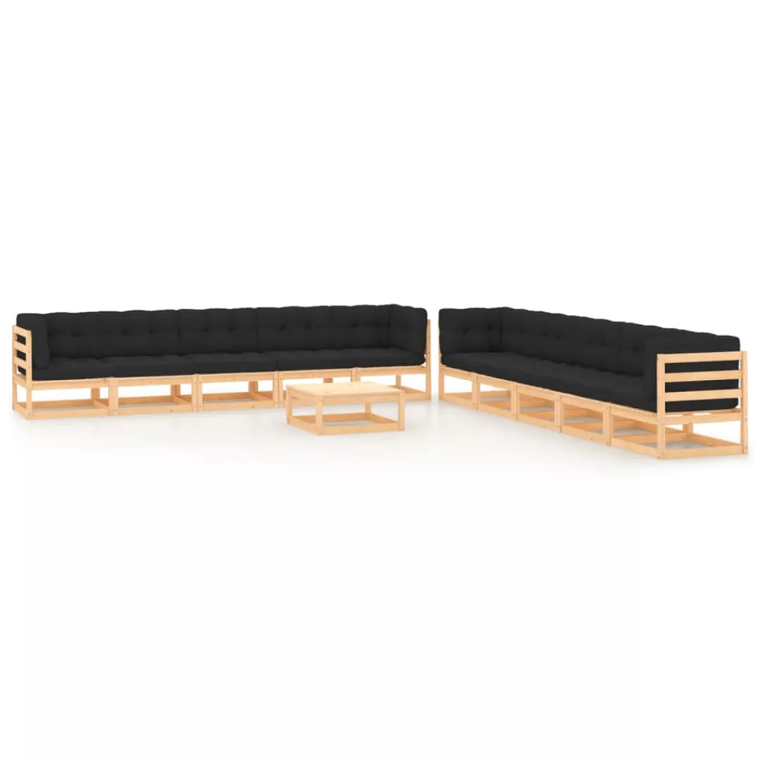 Vidaxl 11-tlg. Garten-lounge-set Anthrazit-kissen Massivholz Kiefer günstig online kaufen