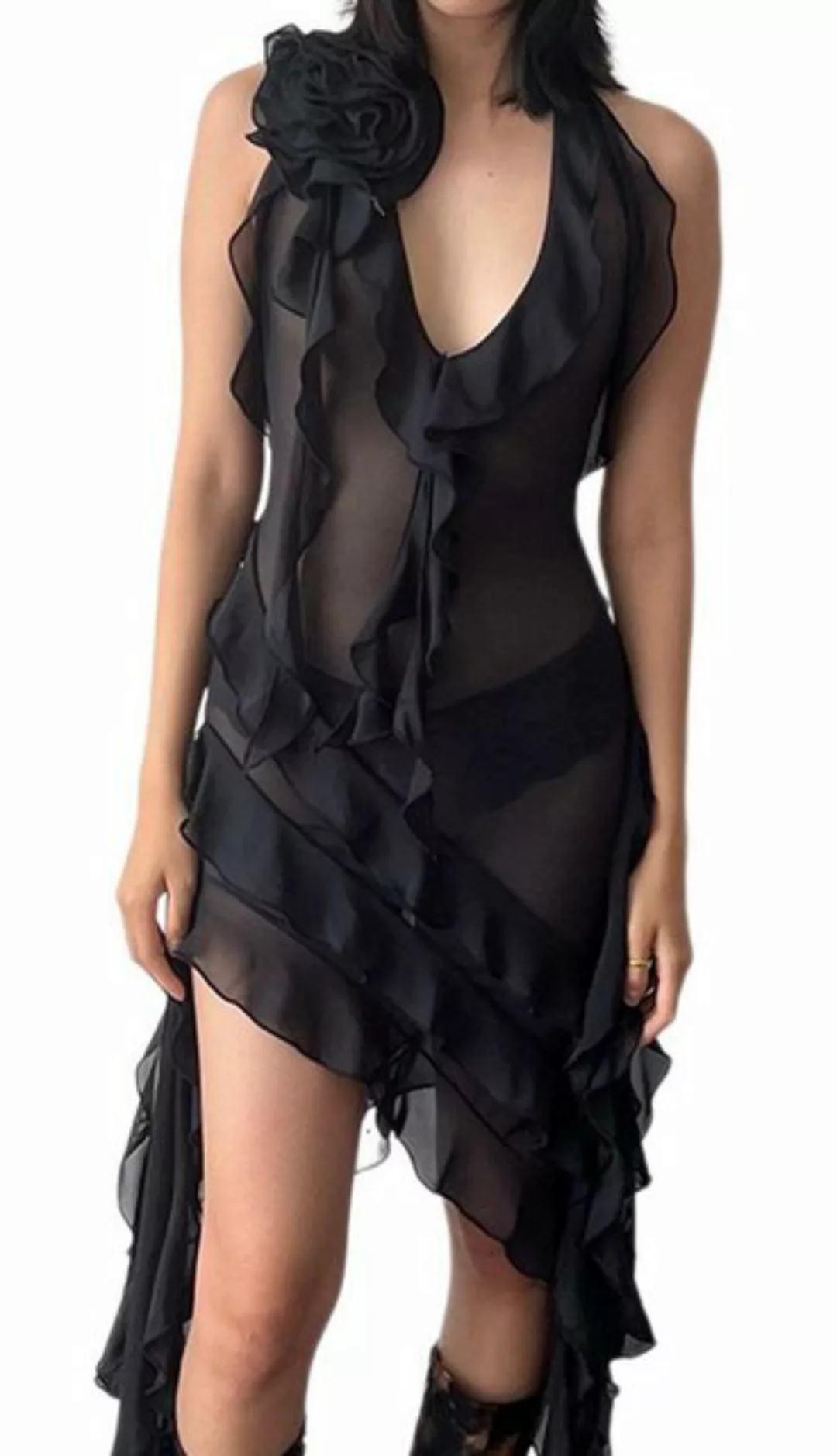 ZWY Dirndl Unregelmäßiges Damenkleid mit V-Ausschnitt und schmaler Passform günstig online kaufen