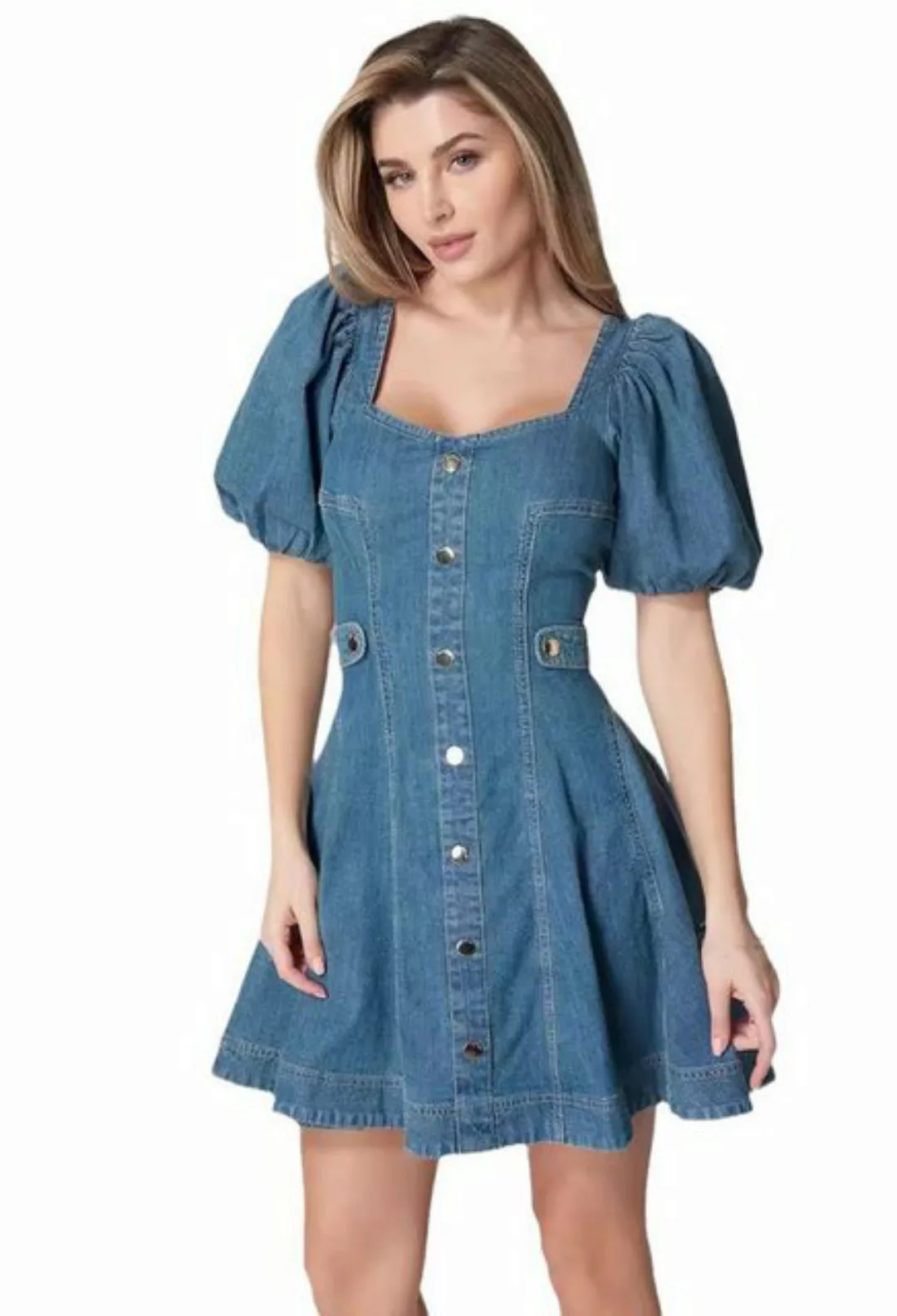 CHENIN Jeanskleid Mittellanges Denim-Kurzarmkleid für Damen Geeignet für Re günstig online kaufen