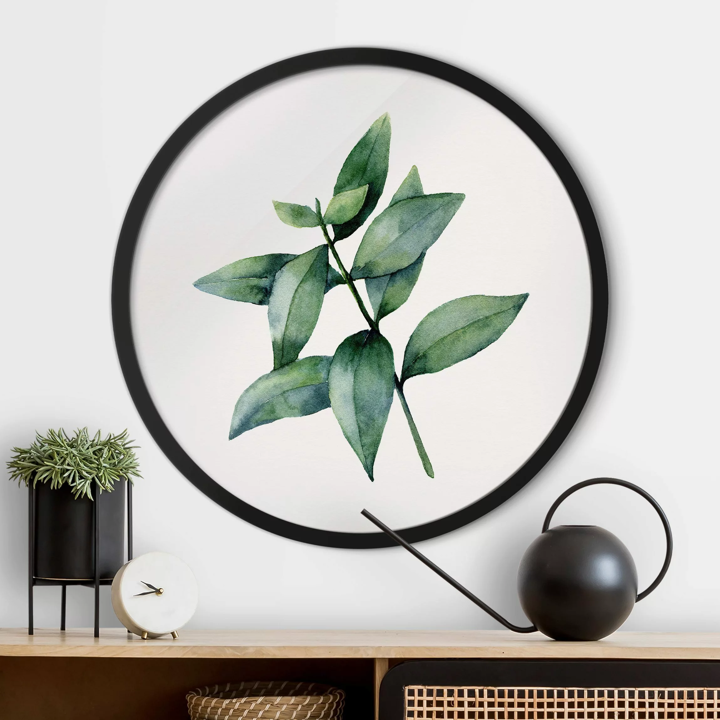 Rundes Gerahmtes Bild Aquarell Eucalyptus III günstig online kaufen