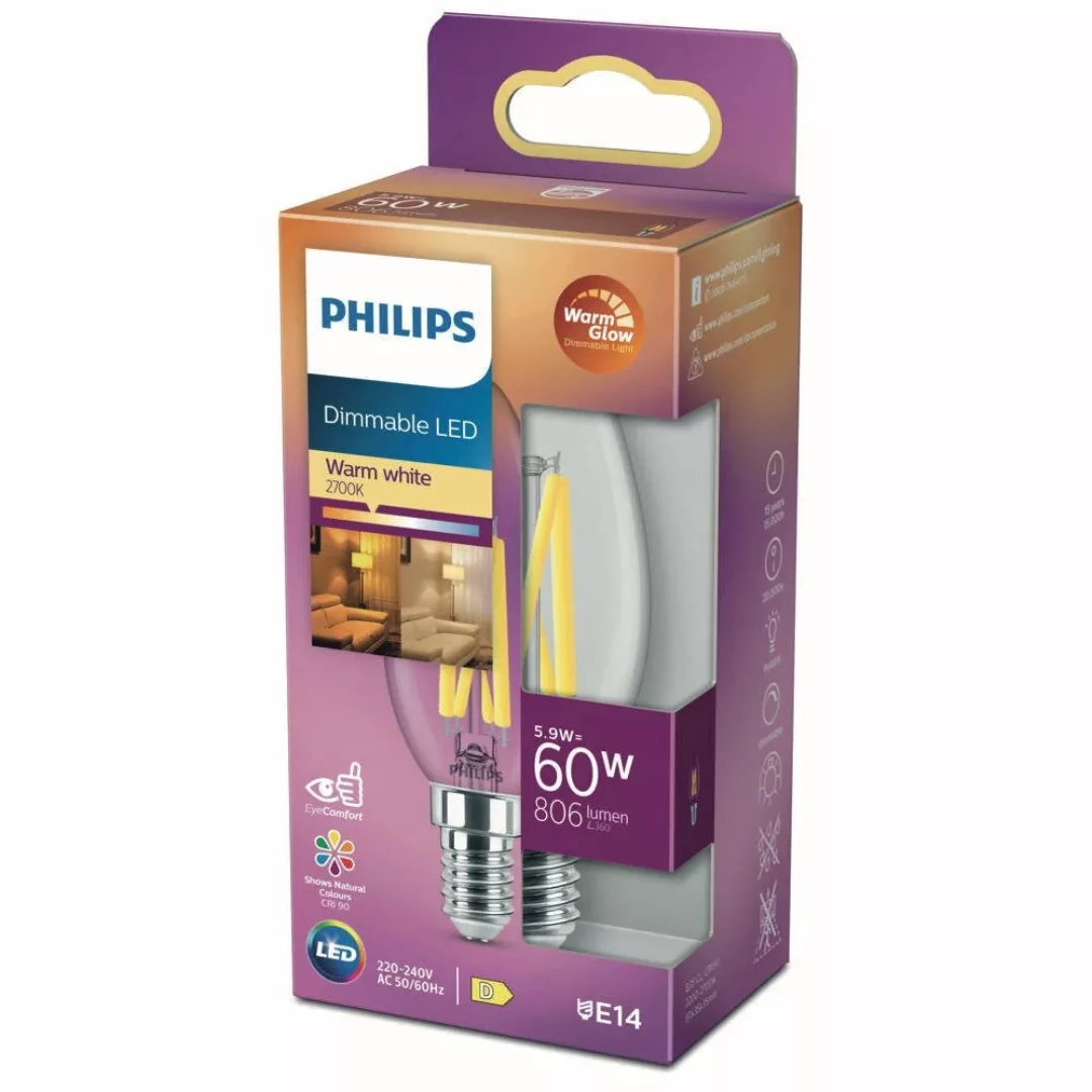 Philips LED Lampe ersetzt 60 W, E14 Kerzenform B35, klar, warmweiß, 810 Lum günstig online kaufen
