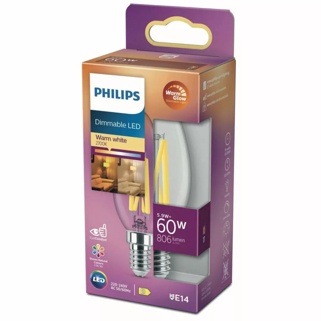 Philips LED Filament Lampe E14 Kerze - B35 5,9W 810lm 2200-2700K dimmbar Ei günstig online kaufen