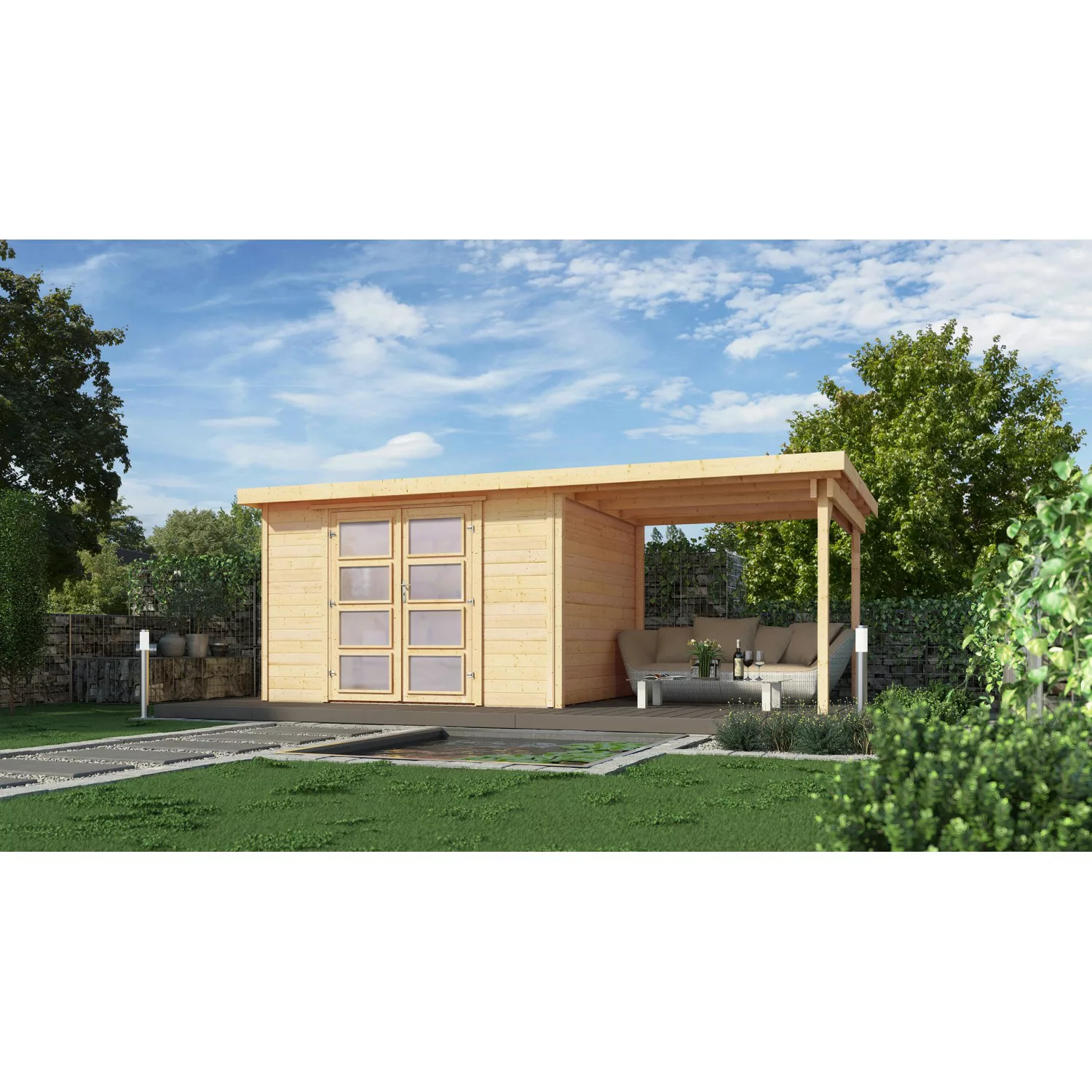 Weka Holz-Gartenhaus/Gerätehaus Pesaro Flachdach Unbehandelt 428 cm x 237 c günstig online kaufen