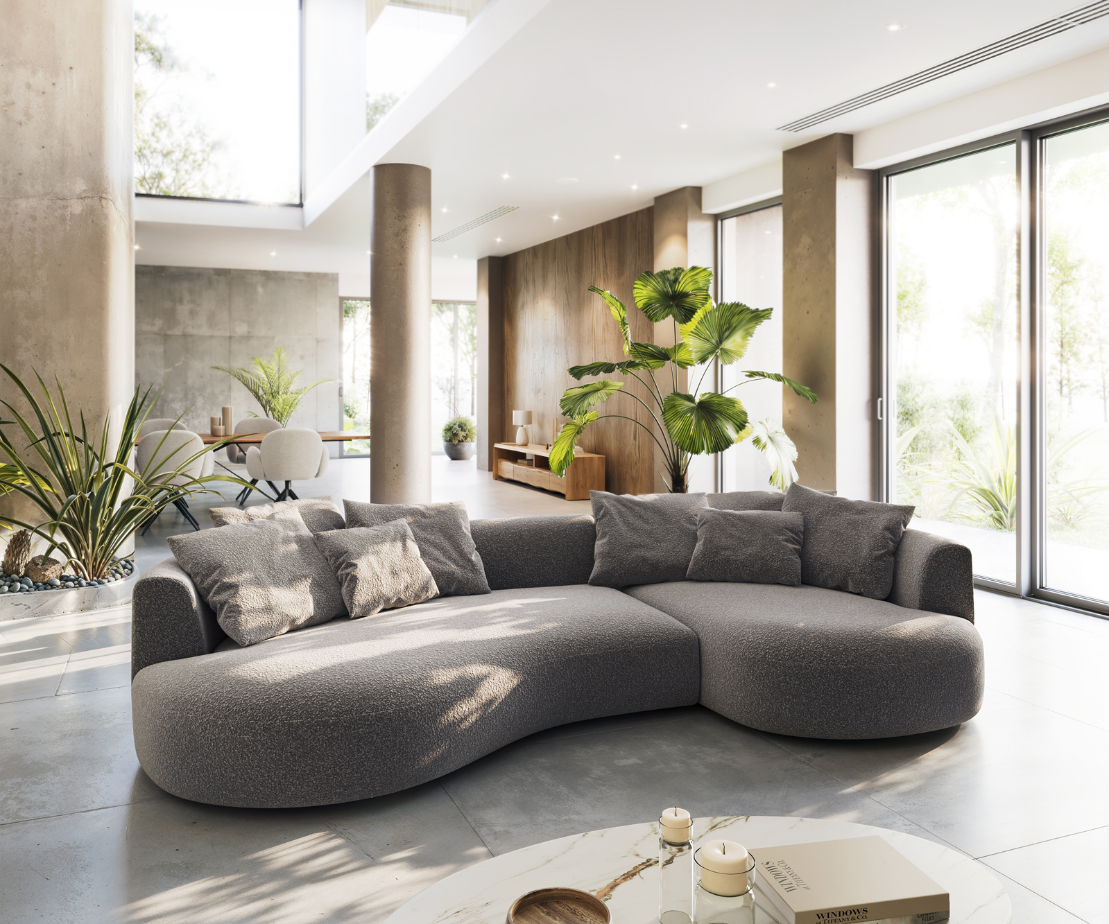Sofa Edina 330x170 cm Bouclé Silbergrau günstig online kaufen