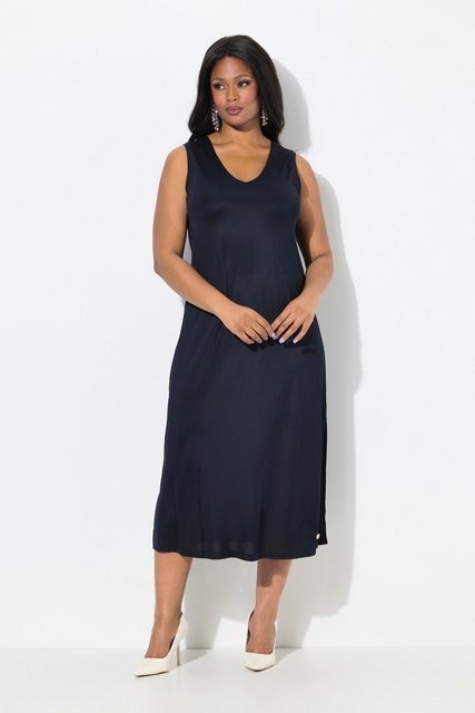 Ulla Popken Jerseykleid Midi-Slinkykleid A-Linie V-Ausschnitt Piqué günstig online kaufen