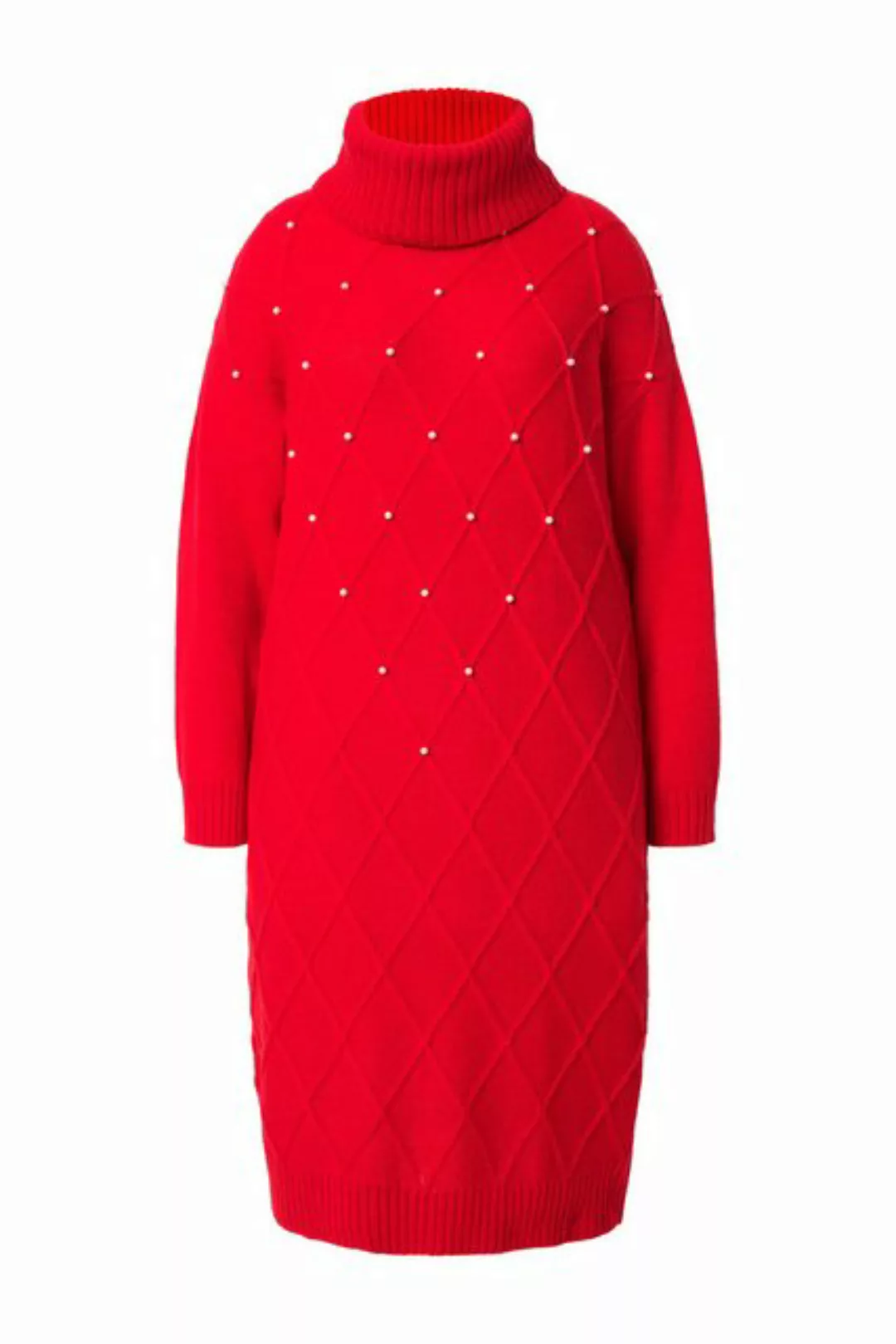 MIAMODA Jerseykleid Strickkleid Rhombenstruktur Zierperlen Langarm günstig online kaufen