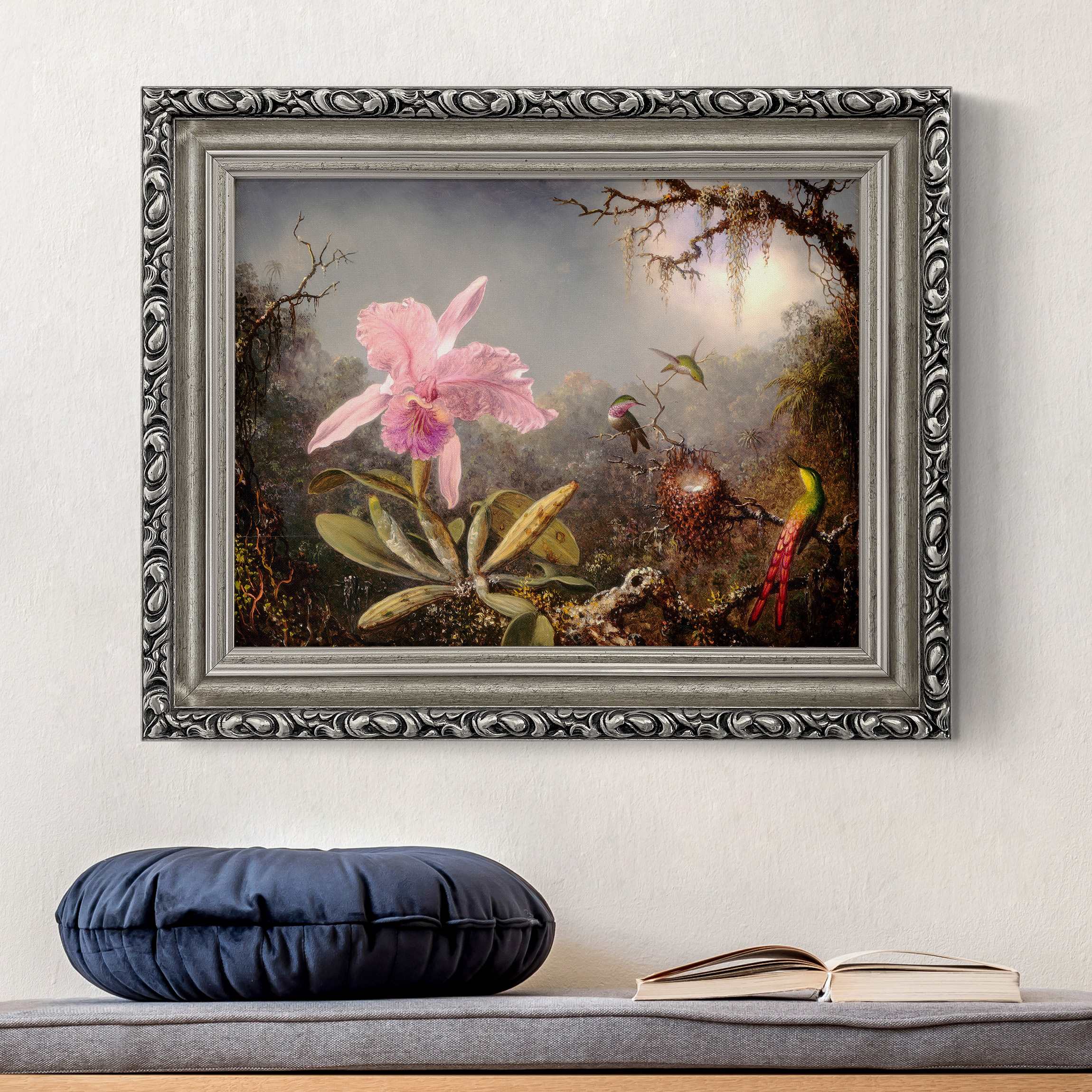 Gerahmtes Leinwandbild Martin Johnson Heade - Orchidee und drei Kolibris günstig online kaufen