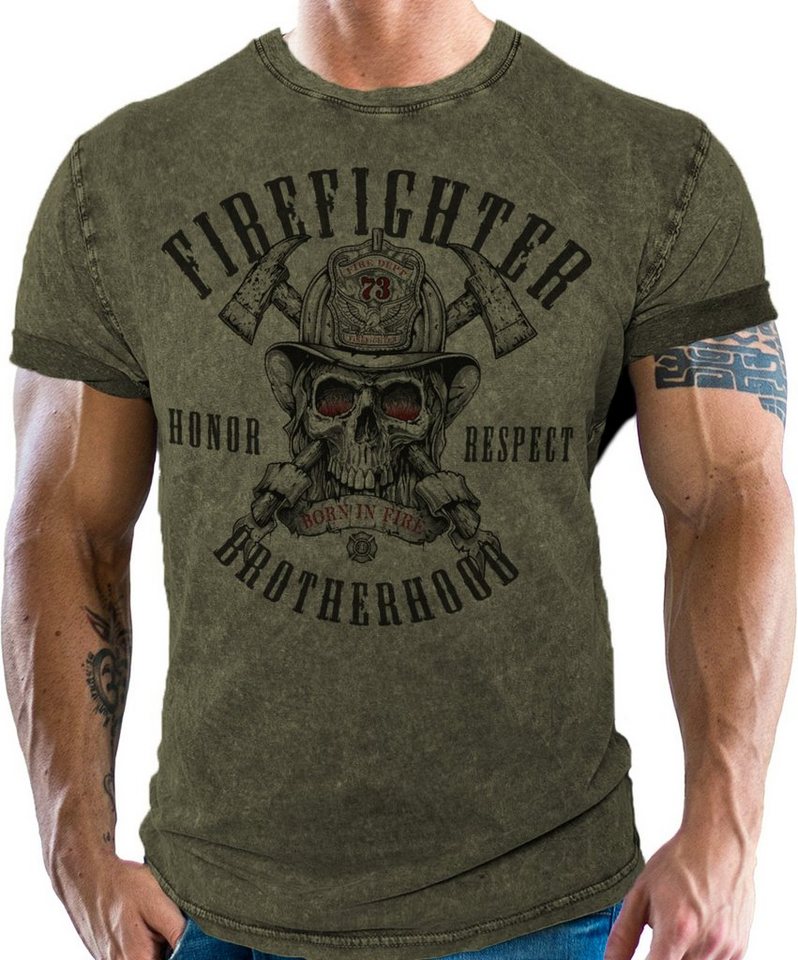 LOBO NEGRO® T-Shirt im used vintage Look für Feuerwehr-Männer - Firefighter günstig online kaufen