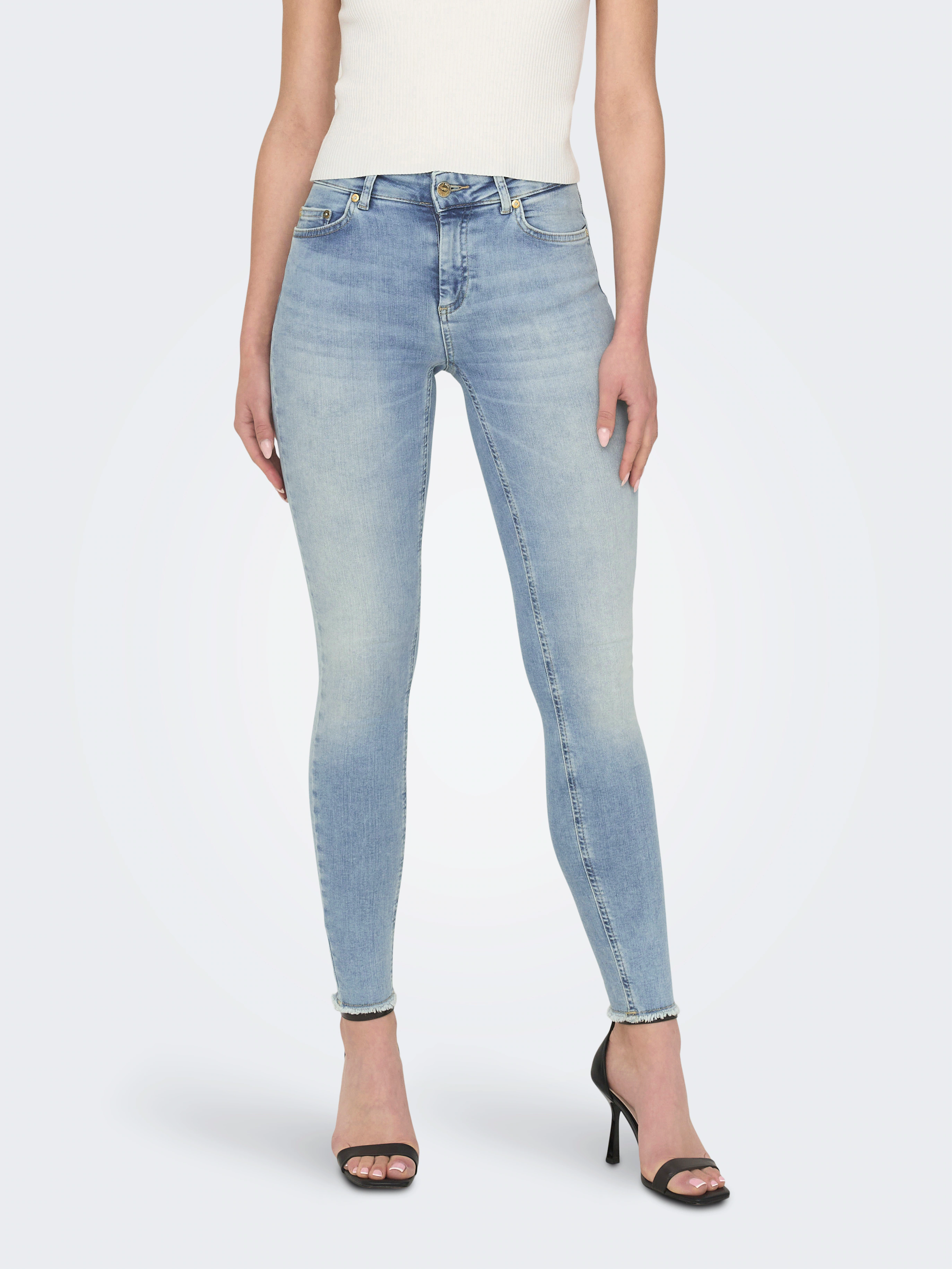 Only Damen Jeans ONLBLUSH LIFE MID SK RAW AK REA306 - Skinny Fit - Blau Lig günstig online kaufen