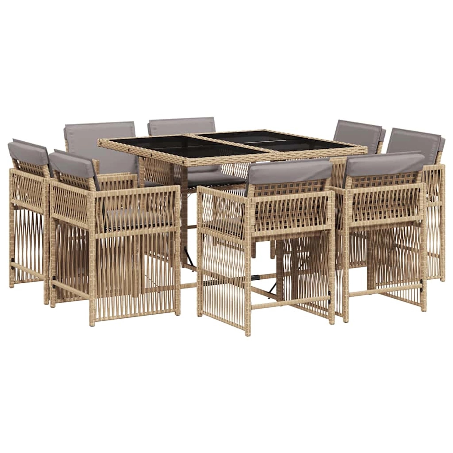 vidaXL 9-Tlg Garten-Essgruppe mit Kissen Beigemischung Poly Rattan 3211740 günstig online kaufen