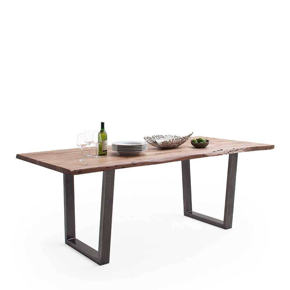 Esstisch Holztisch in Akaziefarben aus Massivholz und Metall günstig online kaufen