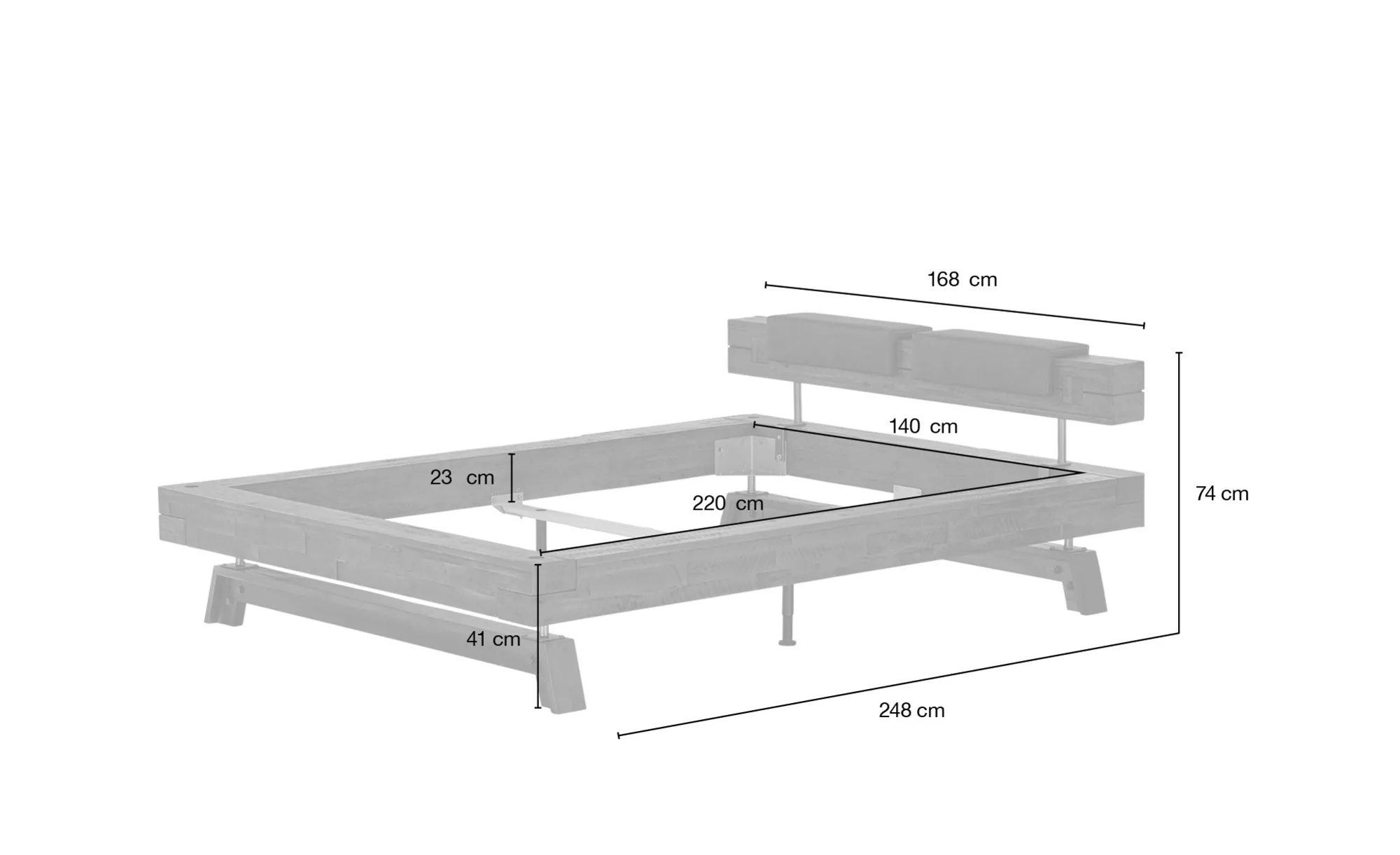 Massivholz-Bettgestell  Inca  ¦ grau ¦ Maße (cm): B: 188 H: 74 Betten > Mas günstig online kaufen