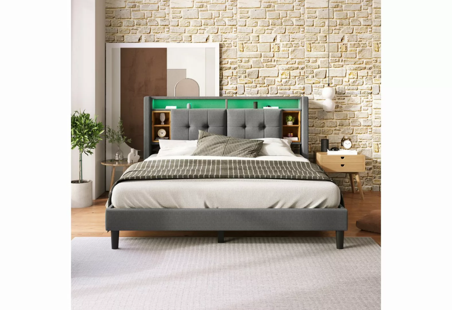 BlingBin Polsterbett Bett (mit LED-Beleuchtung, 160x200 cm), aufladen USB, günstig online kaufen